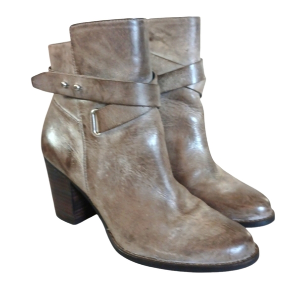 Arturo Chang Burnished Leather Block Heeled Boots Belted Ankle Boot size 8.5 - Picture 1 of 12